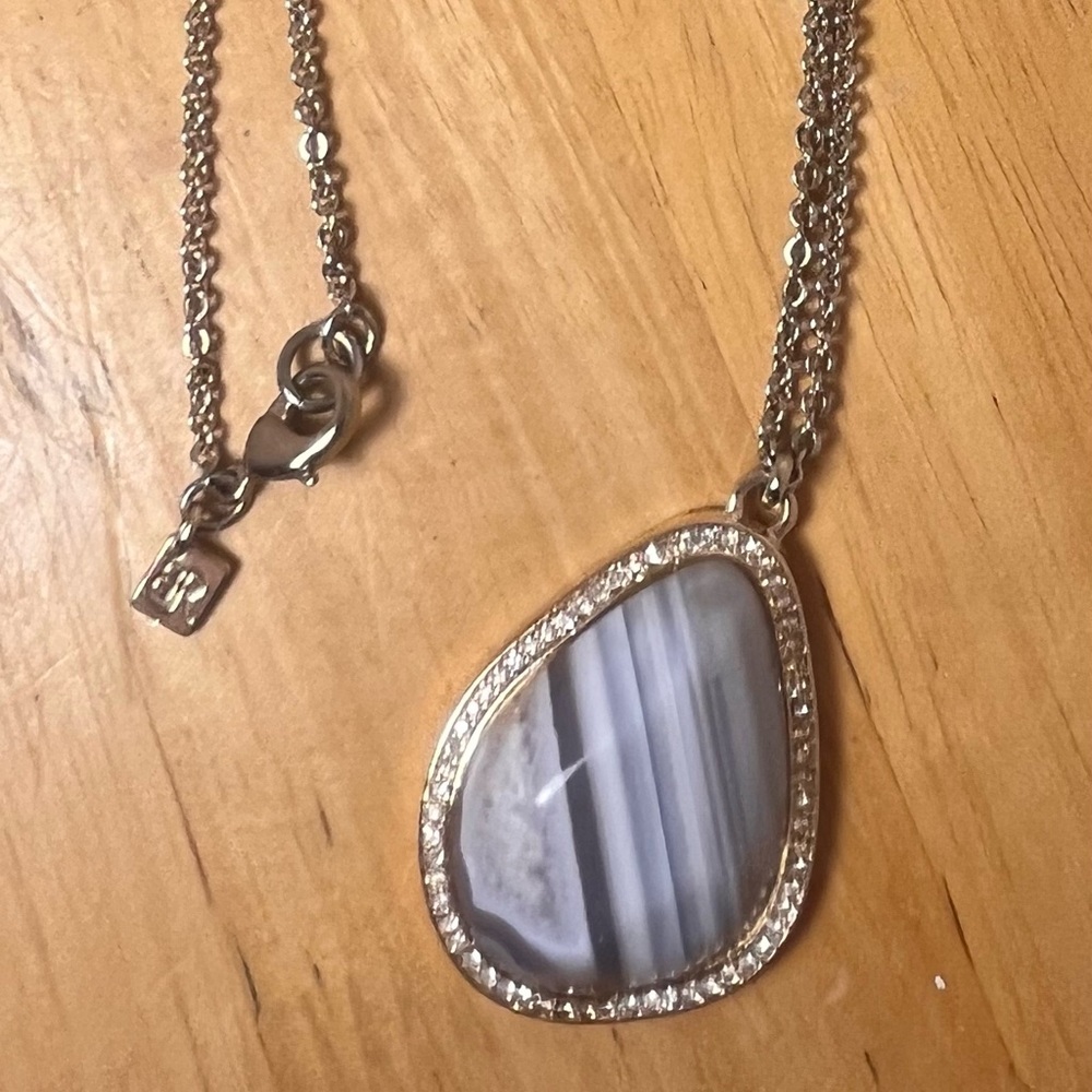 Banana Republic Brown Agate Pave Crystal 34 Inch Pendant Necklace